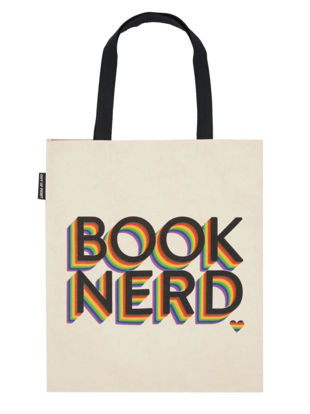 Out of Print Cream Tote Bag with Rainbow "BOOK NERD" Print